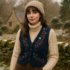 Vtg Talbots Womens Blue Vest 100% Wool fair isle inspired Y2K retro, timeless